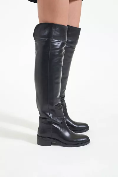 Tracy zwarte echt lederen dameslaarzen tot over de knie