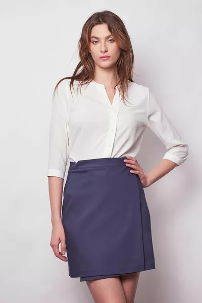 Women's High Waist Double-Breasted Model Light Lycra Stylish Fabric Office Skirt-Navy Blue