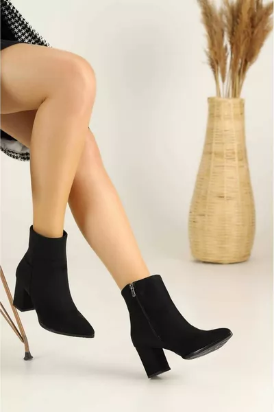 kadın sivri burun fermuarlı topuklu bot