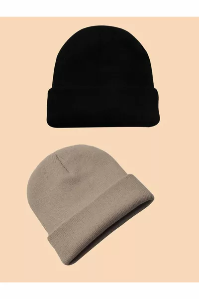 طقم قبعة صغيرة أساسية للجنسين أسود ولون حجري