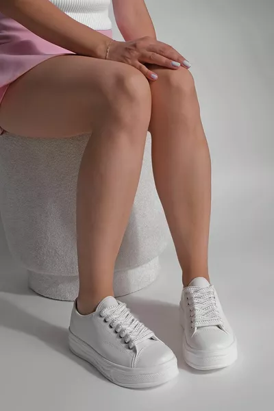 Sneaker femme à motif semelle épaisse Sneakers encapsulées Timas Blanc