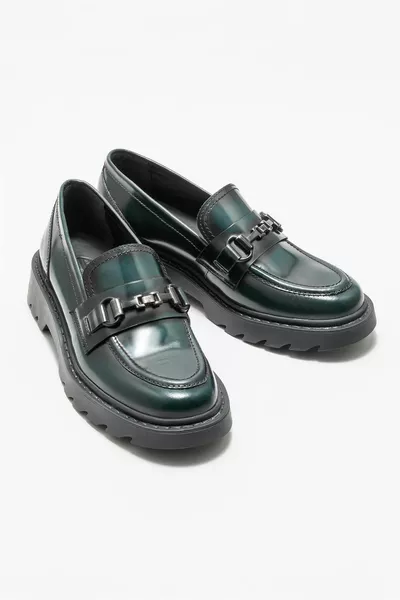 Женские мокасины из зеленой кожи