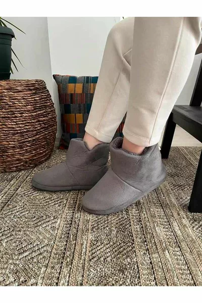 الرجال الحرارية الشتاء Pantuf الأحذية المنزلية سادة رمادي من جلد الغزال