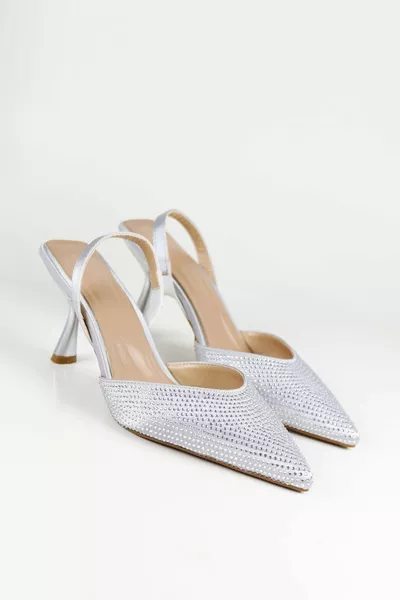 المرأة الفضة الحجر مفصلة Şefaf مساء اللباس الكعب الخنجر