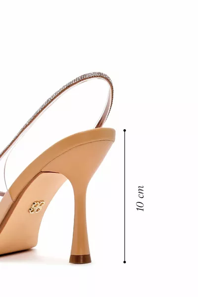 Beige stenen sandalen met naaldhakken voor dames 