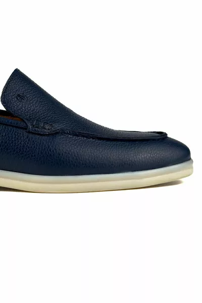 Allegro الأزرق الداكن جلد طبيعي أبيض وحيد أحذية الرجال المتسكع