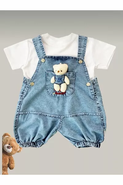 طقم تي شيرت أبيض من الدنيم Salopet مزدوج