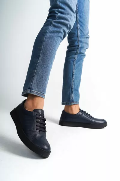 Echt lederen heren gestreepte gedetailleerde thermo zool veters casual schoenen