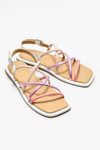 Sandales plates femme en cuir rose