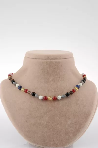 قلادة الطلاب (العنبر ، العقيق ، اللازورد ، اللابرادوريت ، غاليت ، الكوارتز الوردي ، الكوارتز المدخن ، عين النمر)