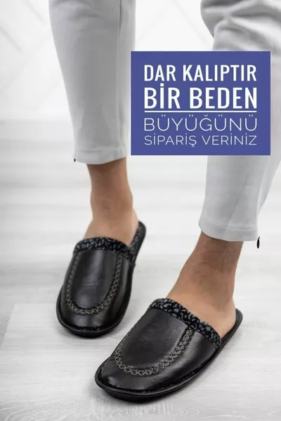 Pantofole chiuse da uomo in pelle nera Pantofole leggere invernali Pantofole da sposo per dote degli ospiti