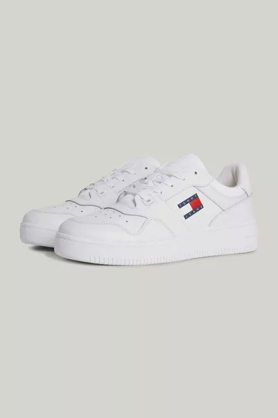 Herren Marke Logo Obermaterial aus Leder Außensohle aus Gummi Casual Weiß Sneaker -YBR