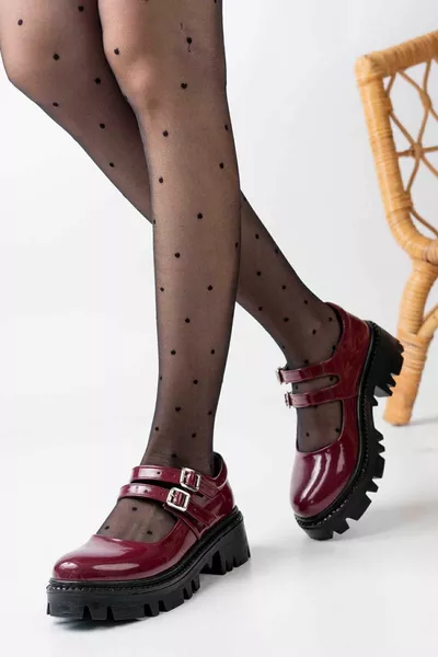 Cuir verni bordeaux Mary Jane Orthopedic Casual Mocassin Chaussures pour femmes