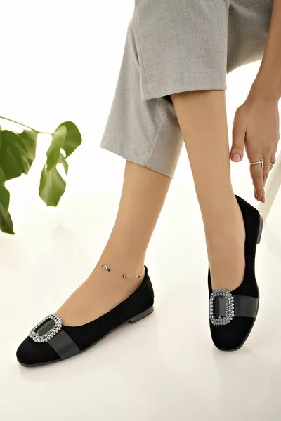 نسائي الباليه الشقق الأسود من جلد الغزال المخملي أنيقة عارضة أحذية المنزل