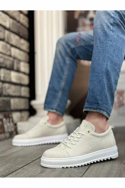  الدانتيل متابعة عالية النعل كريم الكتان أحذية رجالية