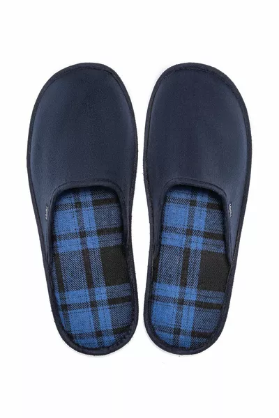 Plaid heren huispantoffels marineblauw /
