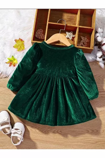 فستان البنات المخملي الأخضر القوس