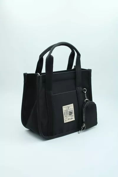 المرأة السوداء العضوية قماش قماش اليد وحقيبة الكتف