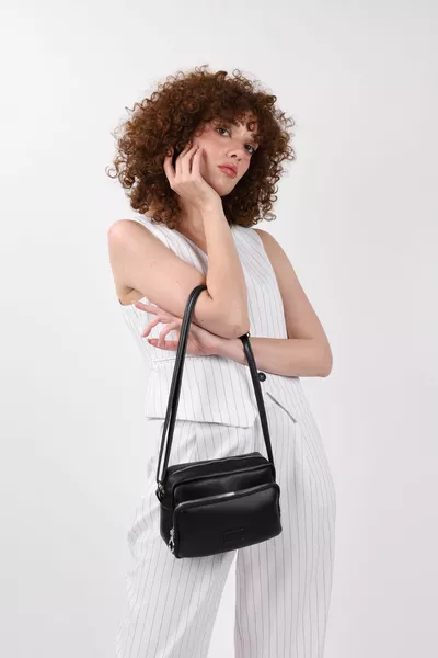 Женская черная сумка через плечо и плечо с 2 отделениями с регулируемым ремнем и через плечо