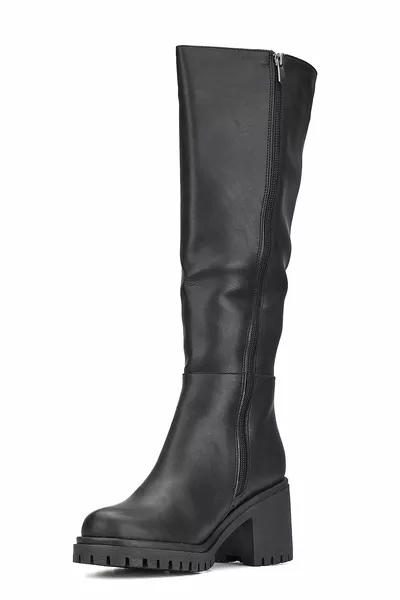 Ежедневни дамски черни ботуши Дебели високи тракторни токчета Нехлъзгаща се подметка Ежедневни с цип 