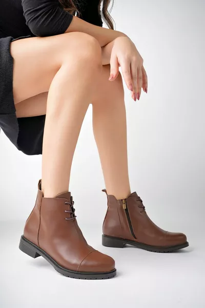 أحذية جلدية نسائية جلد طبيعي بني 