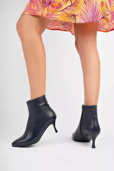 جلد طبيعي أزرق كحلي أحذية جلدية بكعب نسائي 