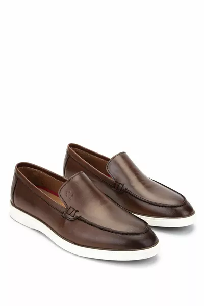 Hellbraune Loafer-Schuhe aus echtem Leder für Herren