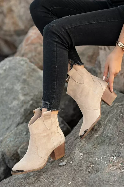 Stivali da cowboy da donna da donna in pelle scamosciata beige Seal