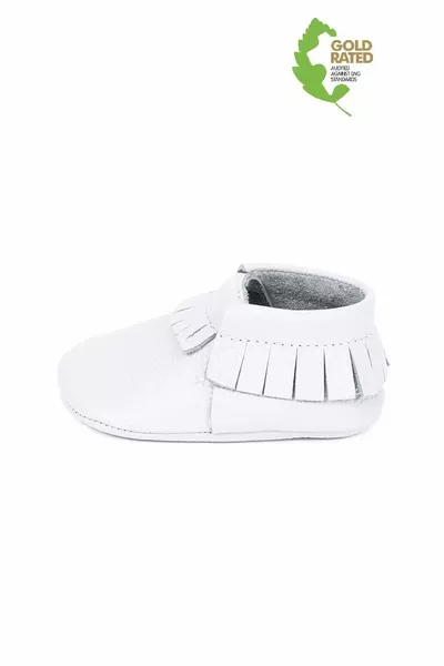 Babyschuhe aus echtem Leder mit weißer Quaste und Details