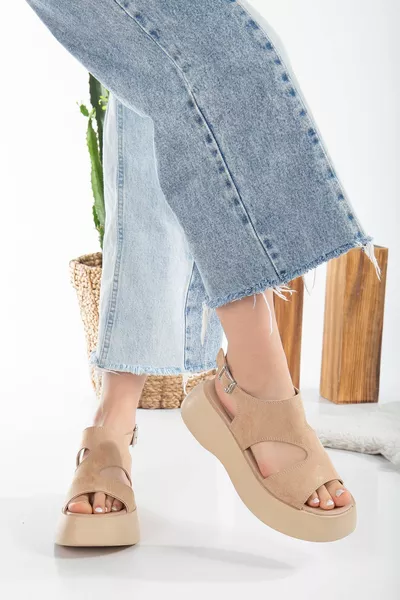 June Platform Sole Nude Suede Women's Sandals