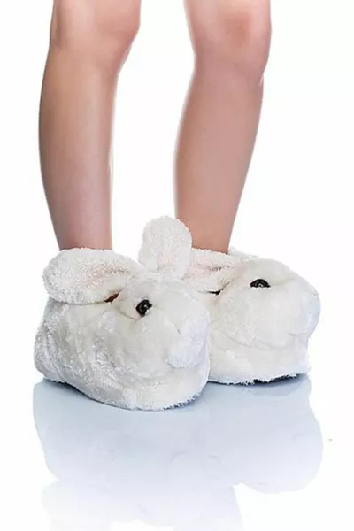 Pantofole da coniglio con suola silenziosa bianca da donna