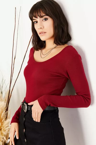 Women's Burgundy Wide Neckline Camisole Blouse 