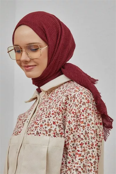 Burümcük Burgunderfarbener Schal (LEICHTE STRUKTUR, DIE NICHT GEBÜGELT WERDEN MUSS, BESONDERE ATMUNGSAKTIVE TEXTUR, GROSSE GRÖSSE, DÜNN EMPFINDLICH)