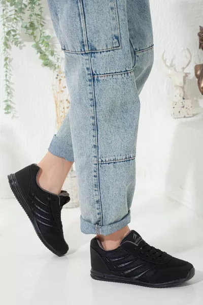 المرأة السوداء عارضة الدانتيل المتابعة شقة عارضة نمط وحيد دائم حذاء رياضي المشي لمسافات طويلة أحذية رياضية