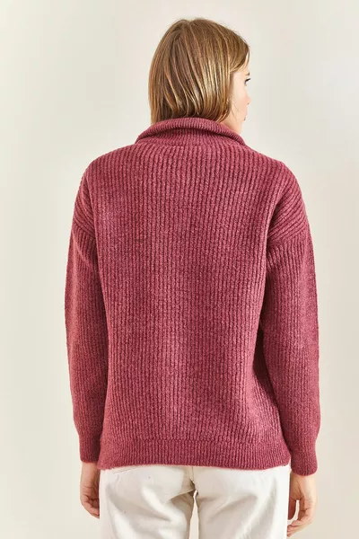 Женский водолазка на молнии Трикотажный свитер оверсайз