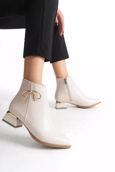 Talons courts Fermeture éclair Nœud en métal Détail Bottines pour femmes Bottines