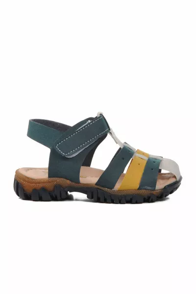 B Sandali ortopedici per bambini gialli in nabuk blu navy