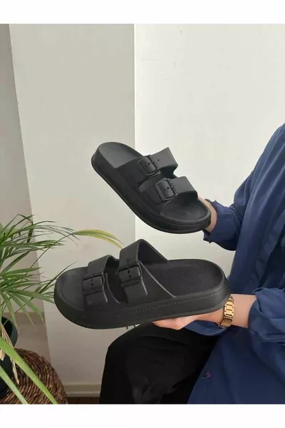 Double Buckle Anatomical Sole Ultra Light Soft And Flexible Non-Slip Beach Garden Pool Sea Slippers