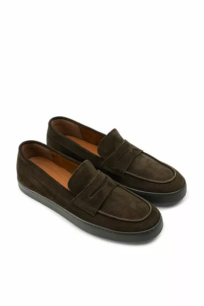 Scarpe da uomo mocassino kaki in vera pelle scamosciata