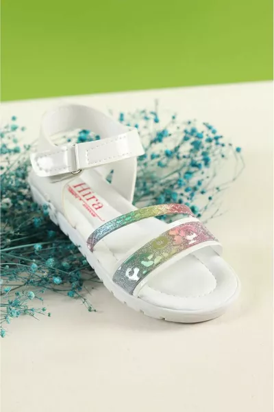 الملونة البيضاء حزام الكاحل حزام لامعة الفتيات الصنادل