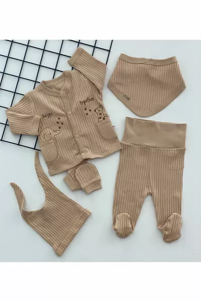 Наши Cheerful Babies Органическая ткань с вышивкой из 5 предметов Набор для выписки из больницы Кофе с передними карманами