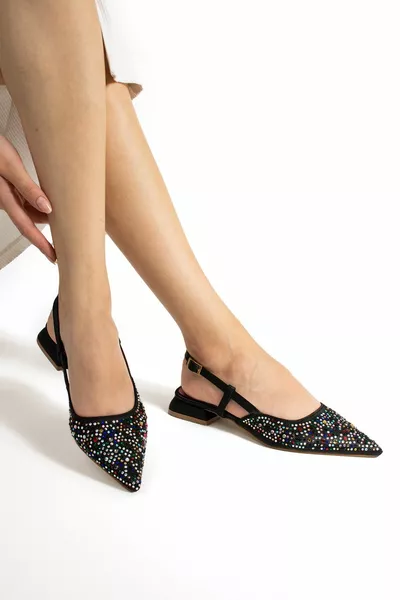 نورمينا باليه نسائي مسطح بالحجارة أسود