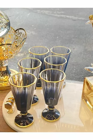 6 Pcs Flute Color Gilded Coffee Side Water Cup Goblet Mug Cup