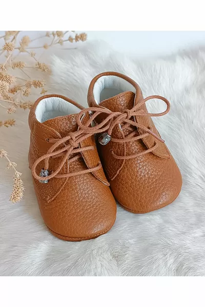 أحذية أطفال جلدية طبيعية مفتوحة تان