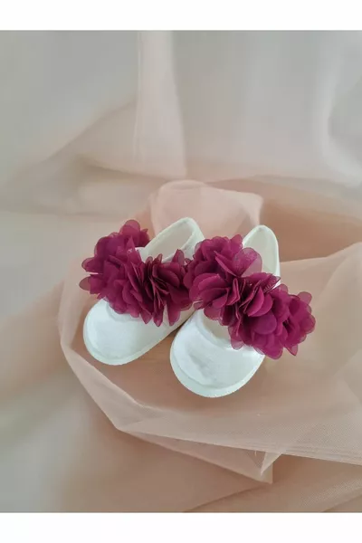 Fuchsia Laser Floral Fancy Baby Satin Booties (SOLE  CM)