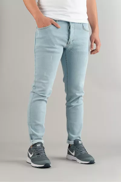 Мужские джинсы узкого кроя Slim Fit с защипами ледяного синего цвета