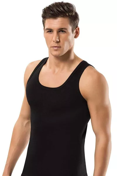 Мъжки черен рипсен потник % памук, пакет от 3 броя