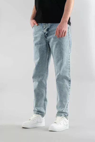 Мужские синие джинсы прямого кроя с эластаном, удобные, застежка на пуговицы