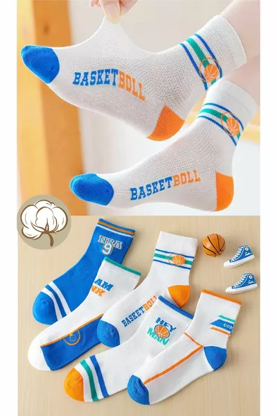 5 أزواج من جوارب الأطفال بنقشة كرة السلة سلسلة كرة السلة المصممة خصيصًا