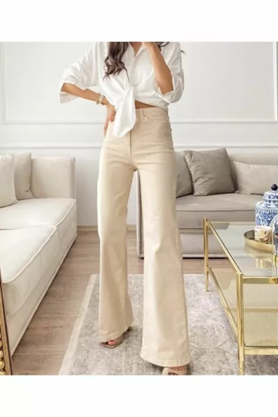 Women's Beige Nude Palazzo Jeans P&B